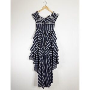 CAROLINE CONSTAS black striped Artemis off the shoulder hi low maxi dress XS